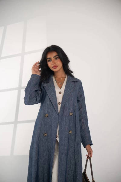 عباية بليزر بخام لينن الطبيعي باللون الازرق IB135 Blue