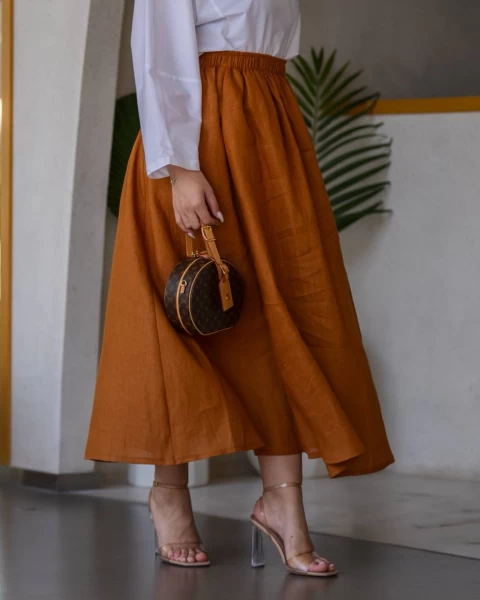 Linen Skirt Brown IB1024 Brown